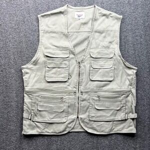 Vintage Reebok Vest Mens XXXXL Beige Fishing Utility Beverly Hills Polo Pocket